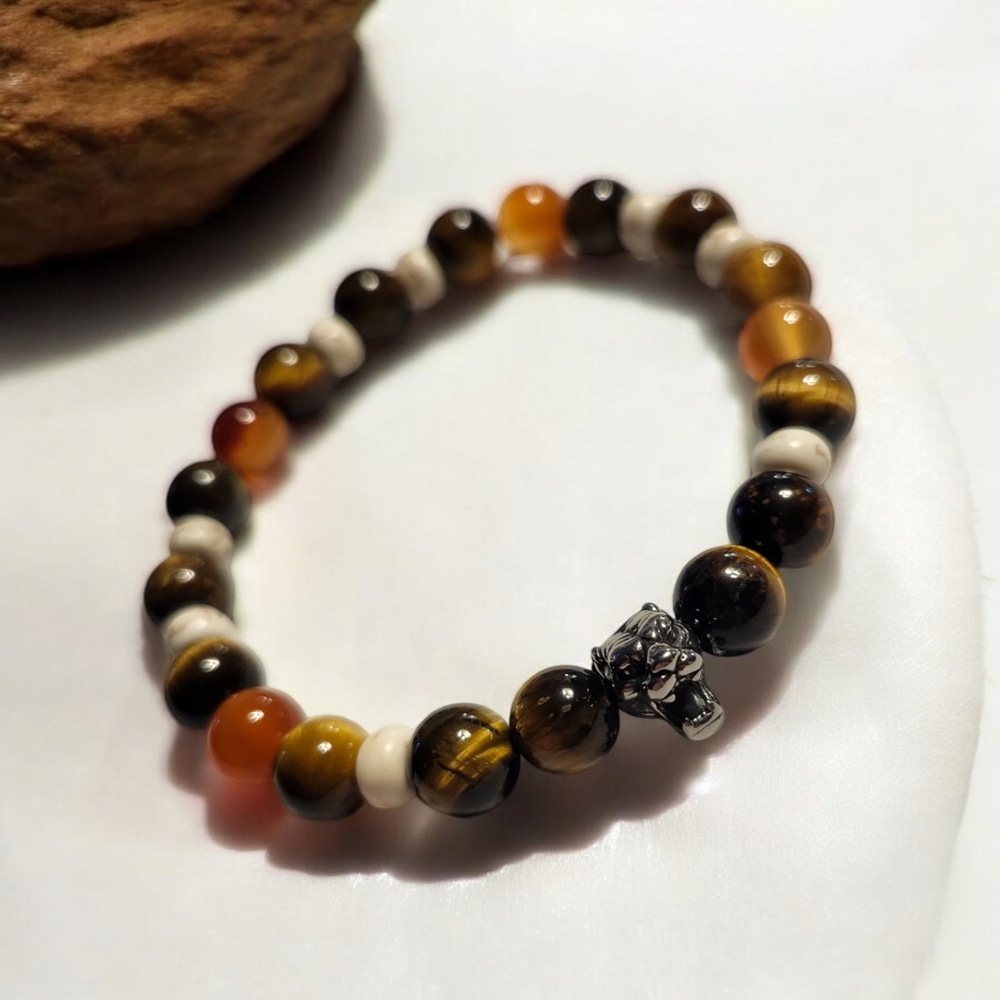 Carnelian, Tiger's Eye & White Turquoise Handcrafted Gemstone Bracelet